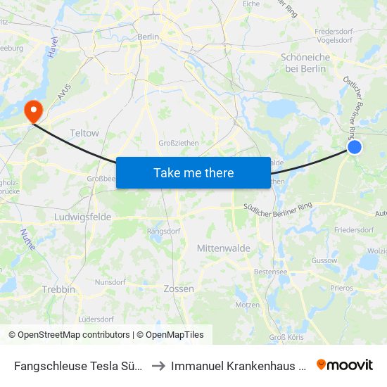 Fangschleuse Tesla Süd Bhf to Immanuel Krankenhaus Berlin map
