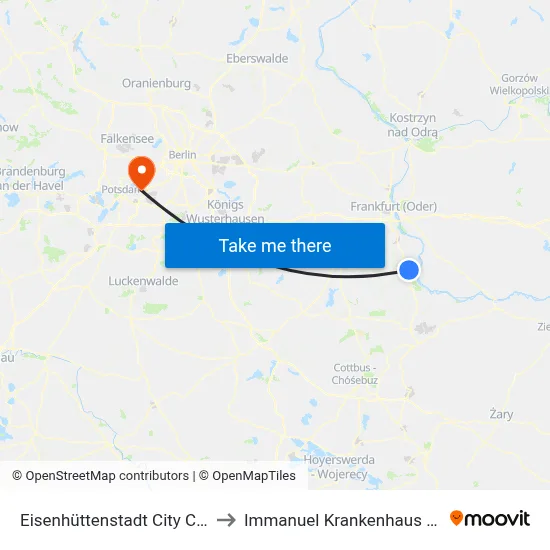 Eisenhüttenstadt City Center to Immanuel Krankenhaus Berlin map