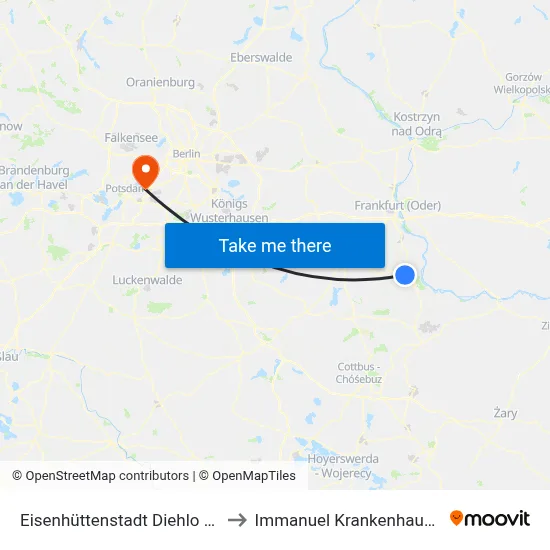 Eisenhüttenstadt Diehlo Dorfstr. to Immanuel Krankenhaus Berlin map