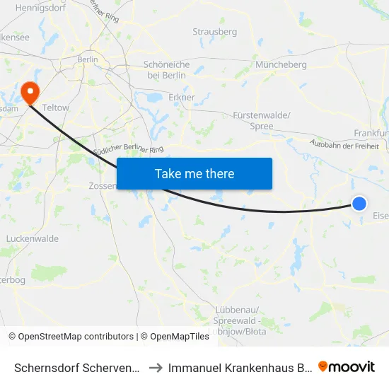 Schernsdorf Schervenzsee to Immanuel Krankenhaus Berlin map