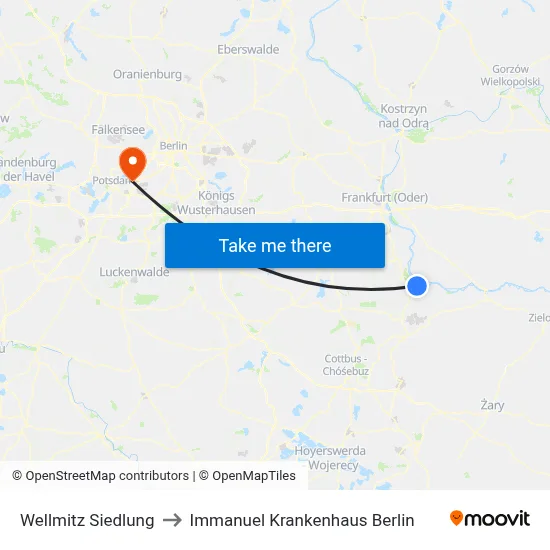 Wellmitz Siedlung to Immanuel Krankenhaus Berlin map