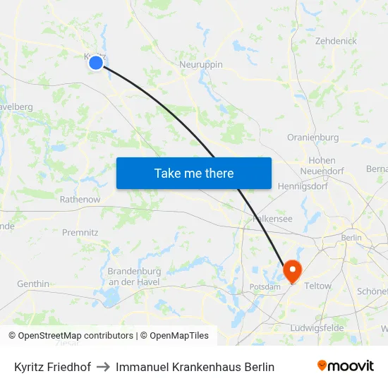Kyritz Friedhof to Immanuel Krankenhaus Berlin map