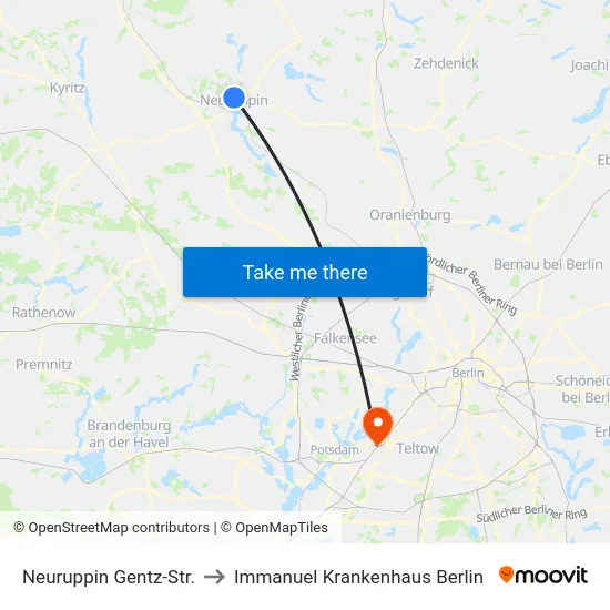 Neuruppin Gentz-Str. to Immanuel Krankenhaus Berlin map