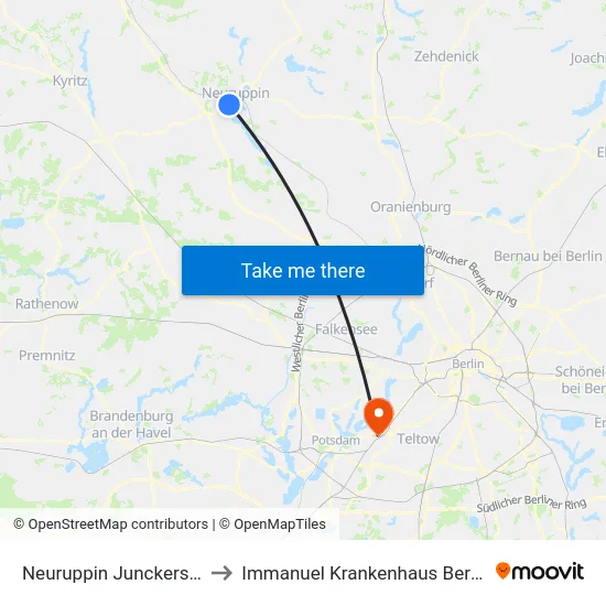 Neuruppin Junckerstr. to Immanuel Krankenhaus Berlin map