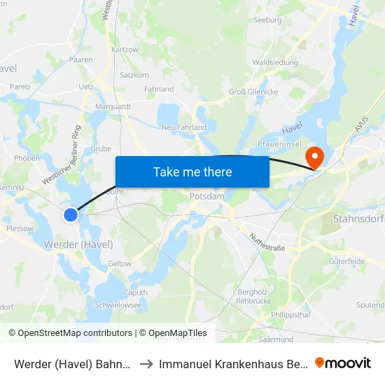 Werder (Havel) Bahnhof to Immanuel Krankenhaus Berlin map