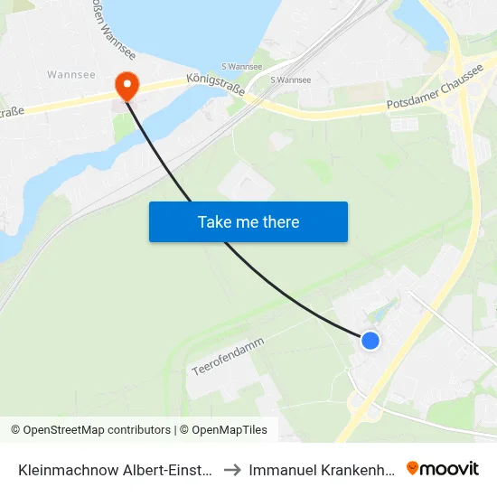 Kleinmachnow Albert-Einstein-Ring Süd to Immanuel Krankenhaus Berlin map
