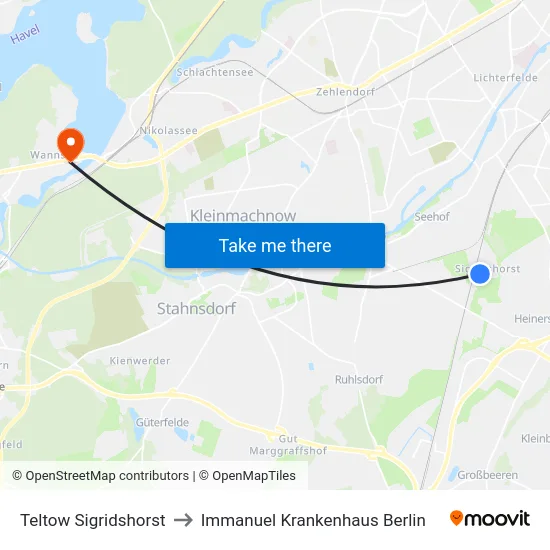 Teltow Sigridshorst to Immanuel Krankenhaus Berlin map