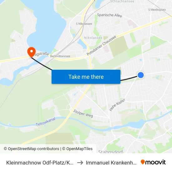 Kleinmachnow Odf-Platz/Karl-Marx-Str. to Immanuel Krankenhaus Berlin map