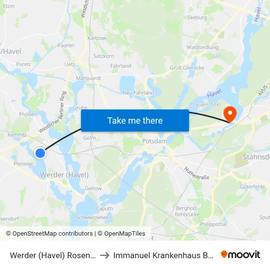 Werder (Havel) Rosenstr. to Immanuel Krankenhaus Berlin map