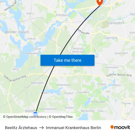 Beelitz Ärztehaus to Immanuel Krankenhaus Berlin map