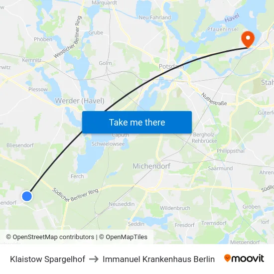 Klaistow Spargelhof to Immanuel Krankenhaus Berlin map