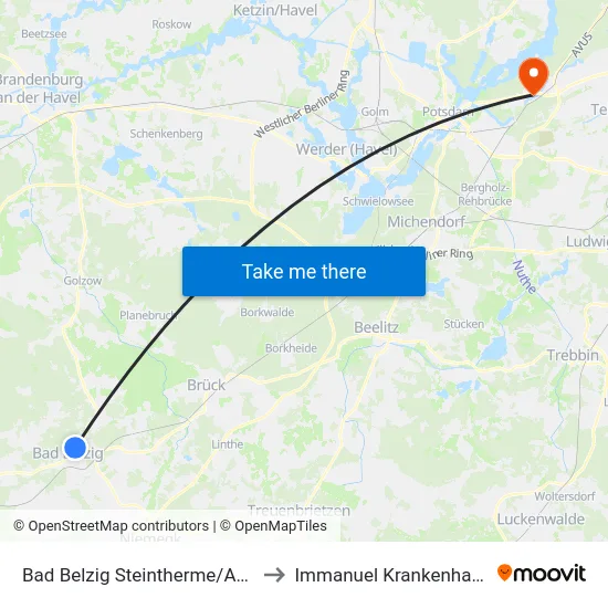 Bad Belzig Steintherme/Am Kurpark to Immanuel Krankenhaus Berlin map