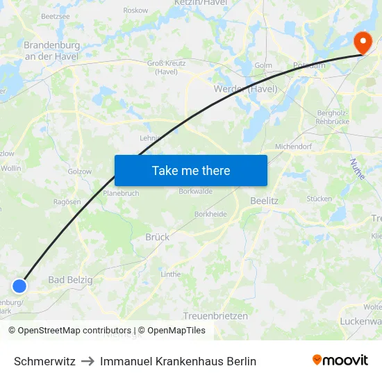 Schmerwitz to Immanuel Krankenhaus Berlin map