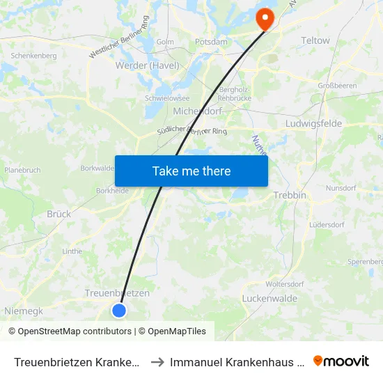 Treuenbrietzen Krankenhaus to Immanuel Krankenhaus Berlin map
