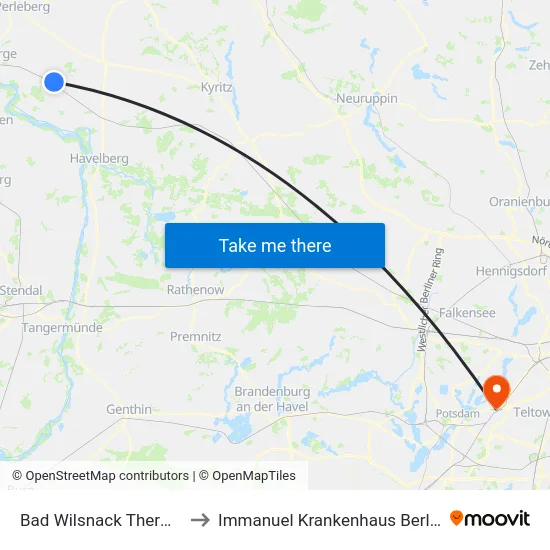 Bad Wilsnack Therme to Immanuel Krankenhaus Berlin map
