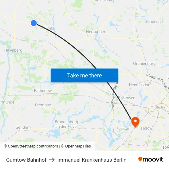 Gumtow Bahnhof to Immanuel Krankenhaus Berlin map