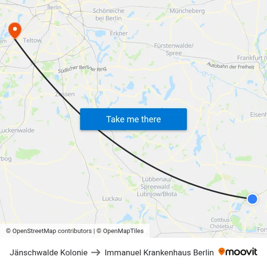 Jänschwalde Kolonie to Immanuel Krankenhaus Berlin map