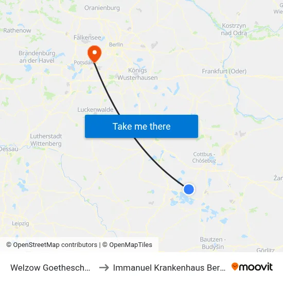 Welzow Goetheschule to Immanuel Krankenhaus Berlin map