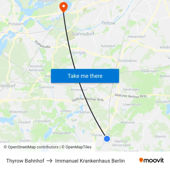 Thyrow Bahnhof to Immanuel Krankenhaus Berlin map