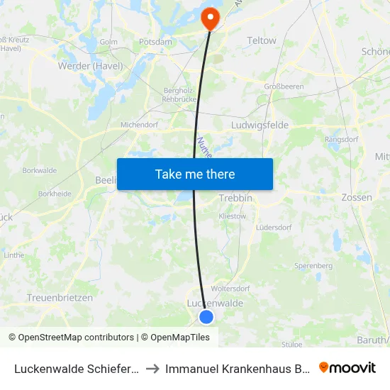 Luckenwalde Schieferling to Immanuel Krankenhaus Berlin map