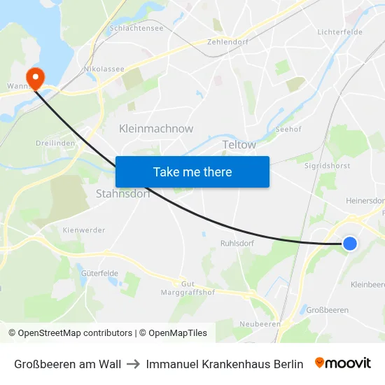 Großbeeren am Wall to Immanuel Krankenhaus Berlin map