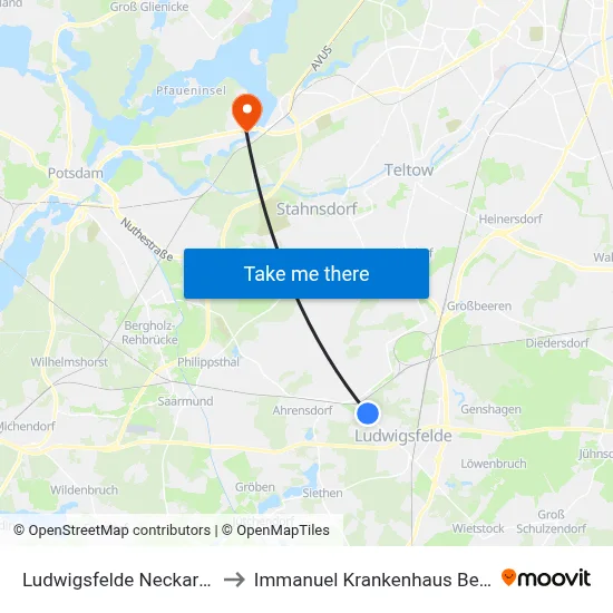 Ludwigsfelde Neckarstr. to Immanuel Krankenhaus Berlin map