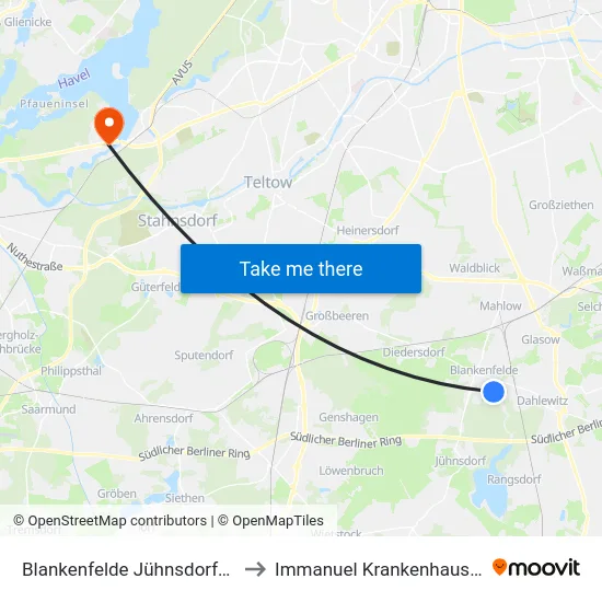 Blankenfelde Jühnsdorfer Weg to Immanuel Krankenhaus Berlin map