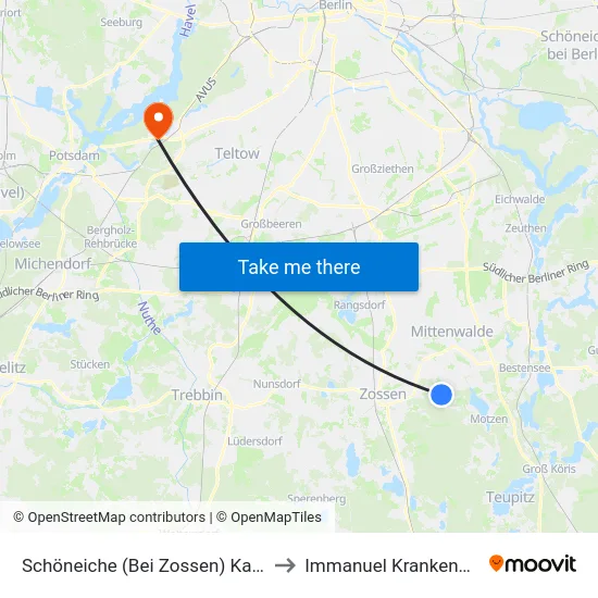Schöneiche (Bei Zossen) Kallinchener Str. to Immanuel Krankenhaus Berlin map