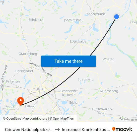 Criewen Nationalparkzentrum to Immanuel Krankenhaus Berlin map