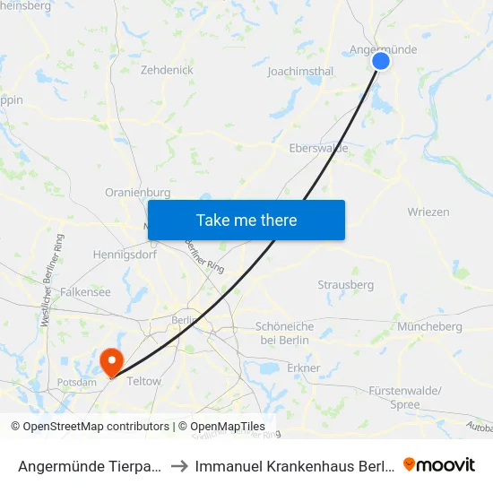 Angermünde Tierpark to Immanuel Krankenhaus Berlin map