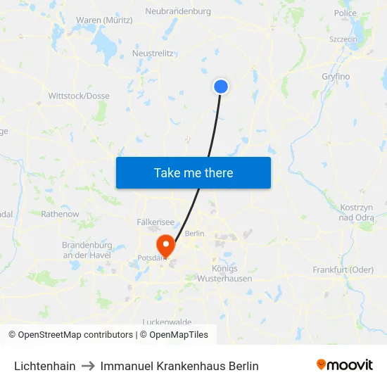 Lichtenhain to Immanuel Krankenhaus Berlin map