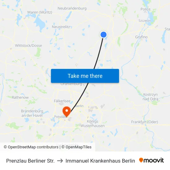 Prenzlau Berliner Str. to Immanuel Krankenhaus Berlin map