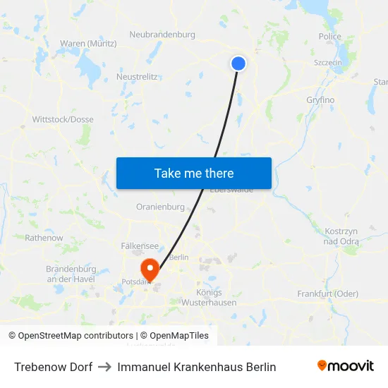 Trebenow Dorf to Immanuel Krankenhaus Berlin map