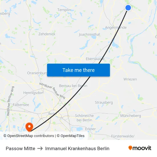 Passow Mitte to Immanuel Krankenhaus Berlin map