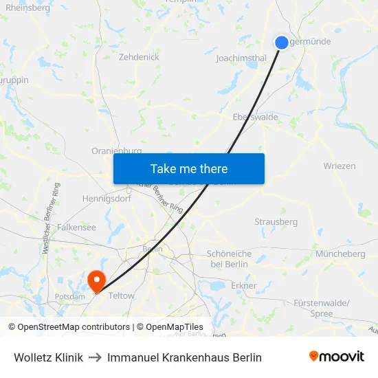 Wolletz Klinik to Immanuel Krankenhaus Berlin map