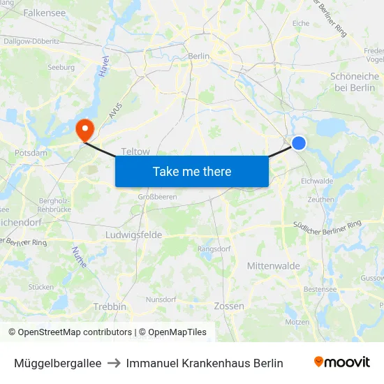 Müggelbergallee to Immanuel Krankenhaus Berlin map