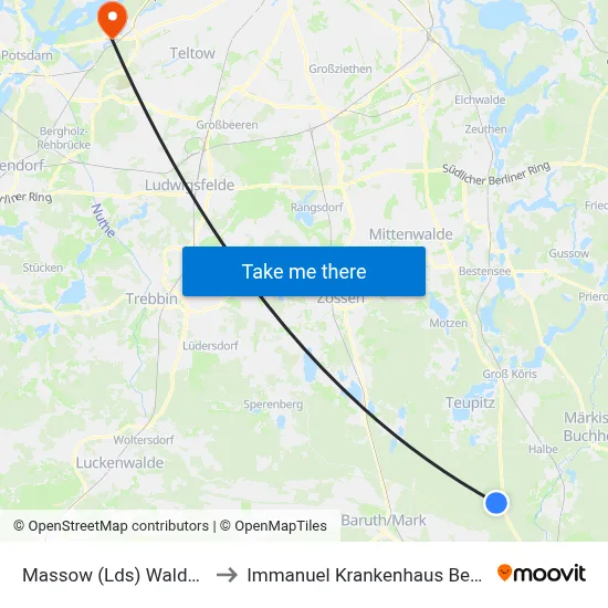 Massow (Lds) Waldstr. to Immanuel Krankenhaus Berlin map