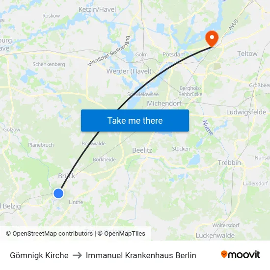 Gömnigk Kirche to Immanuel Krankenhaus Berlin map