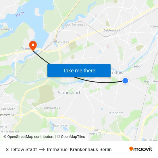 S Teltow Stadt to Immanuel Krankenhaus Berlin map