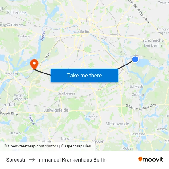 Spreestr. to Immanuel Krankenhaus Berlin map