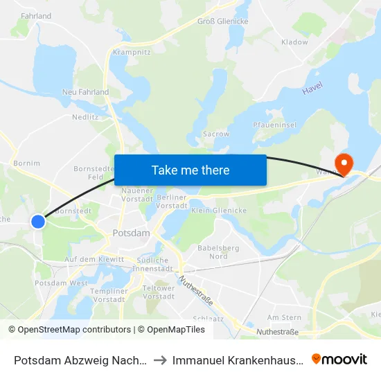 Potsdam Abzweig Nach Eiche to Immanuel Krankenhaus Berlin map
