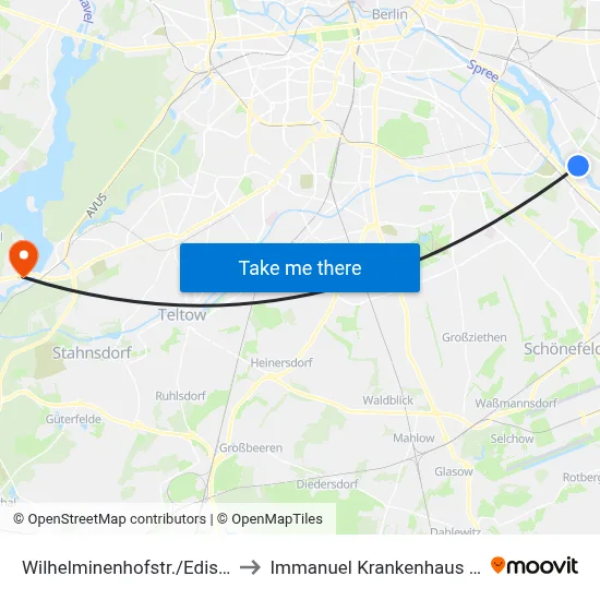 Wilhelminenhofstr./Edisonstr. to Immanuel Krankenhaus Berlin map