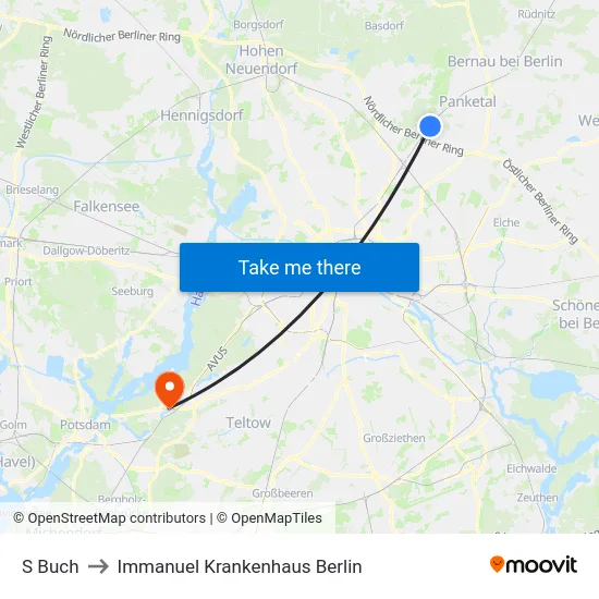 S Buch to Immanuel Krankenhaus Berlin map