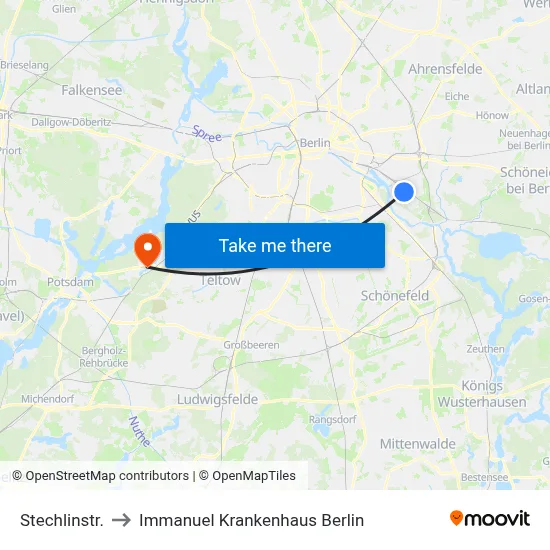 Stechlinstr. to Immanuel Krankenhaus Berlin map