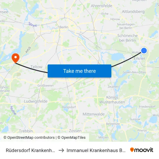 Rüdersdorf Krankenhaus to Immanuel Krankenhaus Berlin map