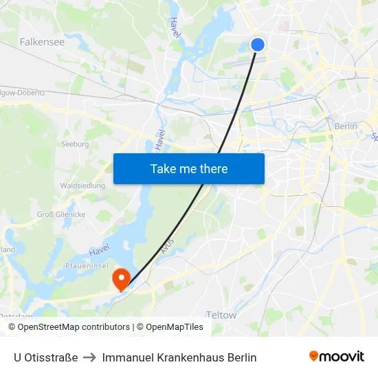 U Otisstraße to Immanuel Krankenhaus Berlin map