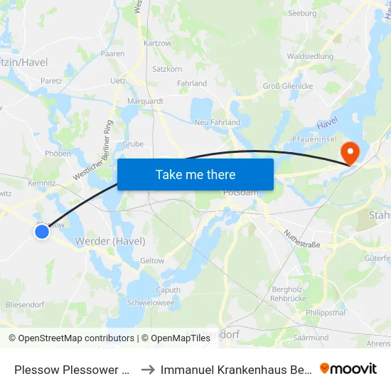 Plessow Plessower Eck to Immanuel Krankenhaus Berlin map