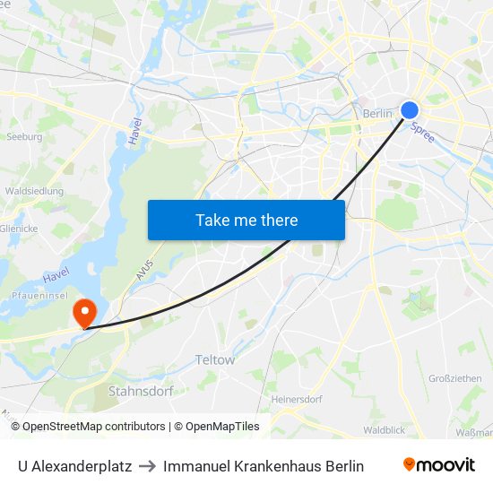 U Alexanderplatz to Immanuel Krankenhaus Berlin map