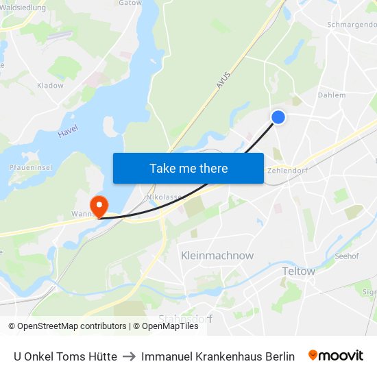 U Onkel Toms Hütte to Immanuel Krankenhaus Berlin map