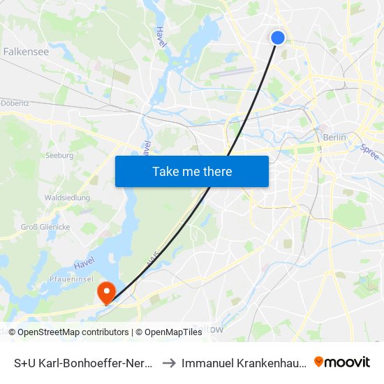 S+U Karl-Bonhoeffer-Nervenklinik to Immanuel Krankenhaus Berlin map